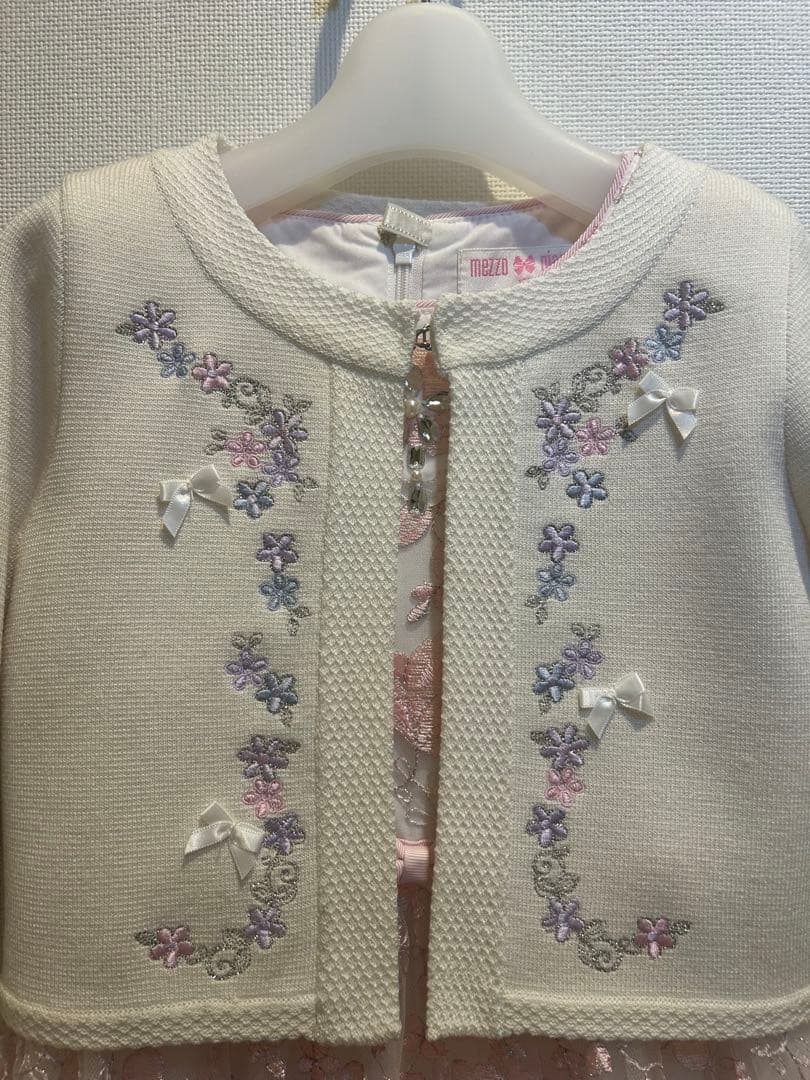 ★美品　メゾピアノ 花柄刺繍ワンピース 120cm＆ニットボレロ　Mドレスセット