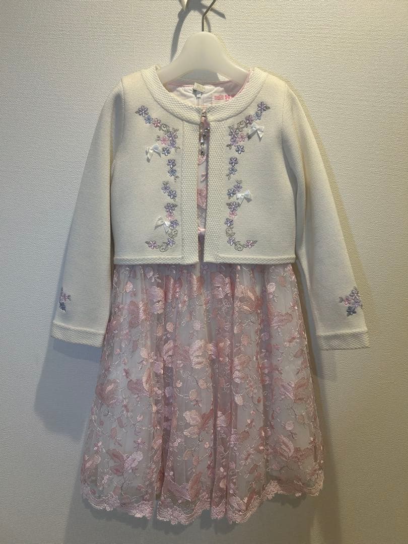 ★美品　メゾピアノ 花柄刺繍ワンピース 120cm＆ニットボレロ　Mドレスセット