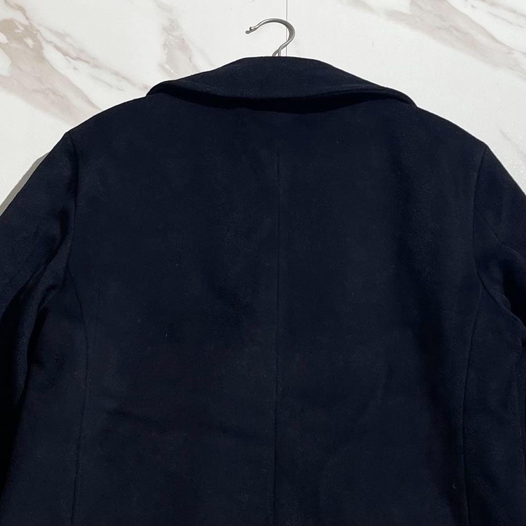 【希少】ブルーブルー Pコート カシミヤ混 メルトン 裏地ロゴ柄 Lサイズ 黒