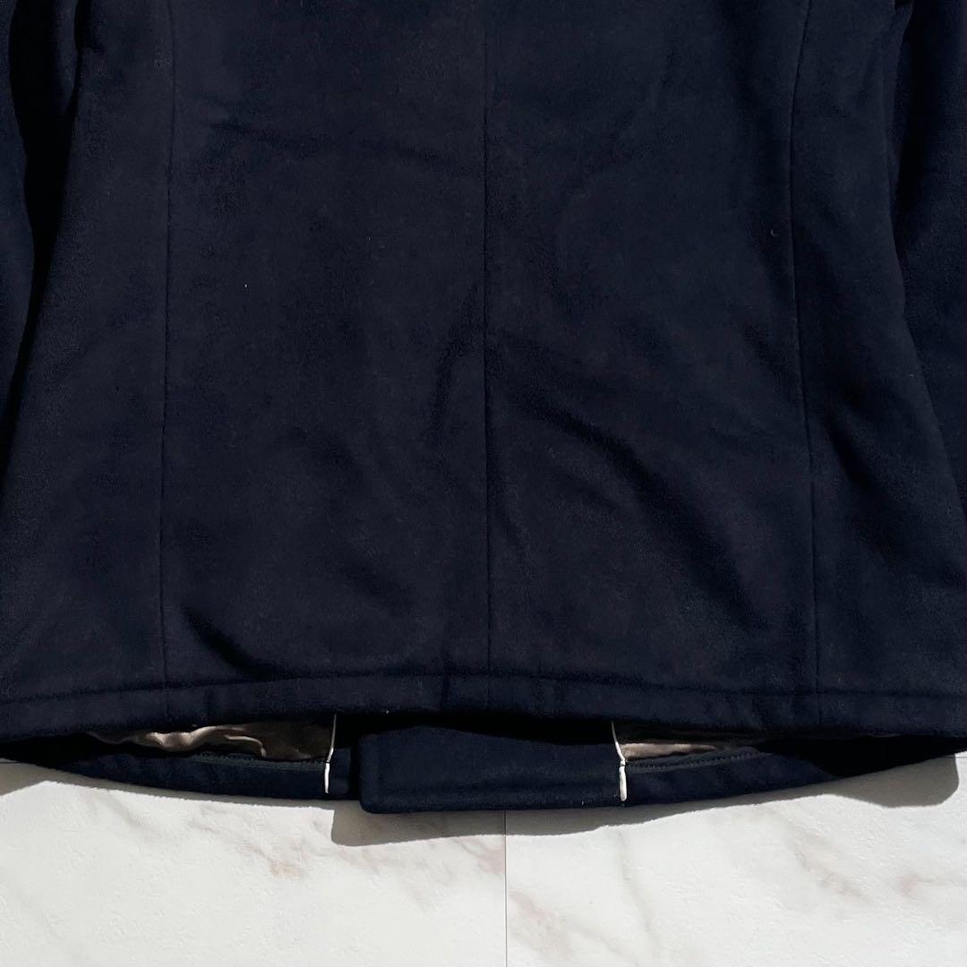 【希少】ブルーブルー Pコート カシミヤ混 メルトン 裏地ロゴ柄 Lサイズ 黒