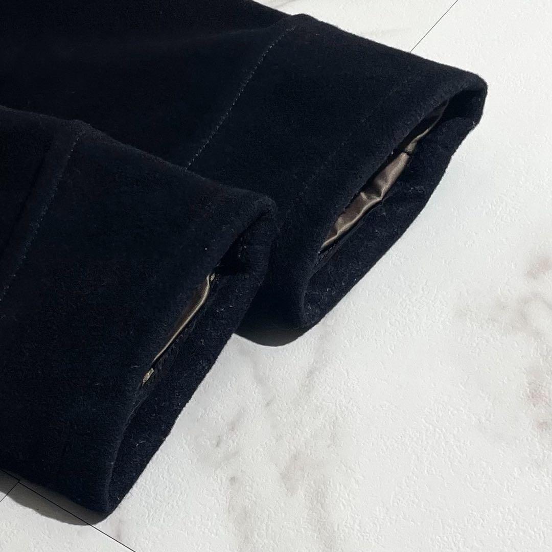 【希少】ブルーブルー Pコート カシミヤ混 メルトン 裏地ロゴ柄 Lサイズ 黒