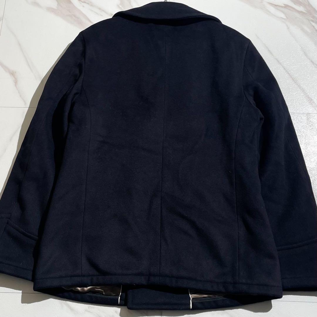 【希少】ブルーブルー Pコート カシミヤ混 メルトン 裏地ロゴ柄 Lサイズ 黒