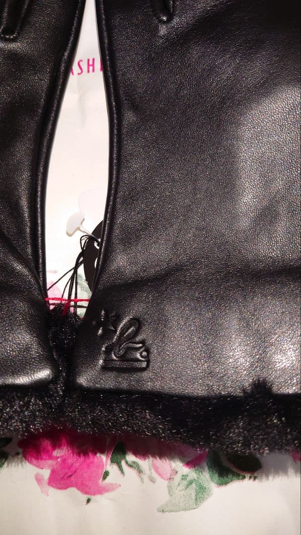 アニエスベー　手袋　レザー　黒　スマホ対応　ファー　２１センチ