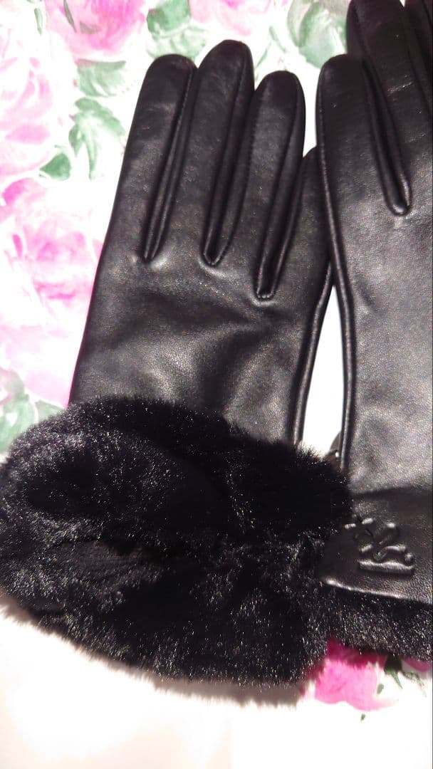 アニエスベー　手袋　レザー　黒　スマホ対応　ファー　２１センチ