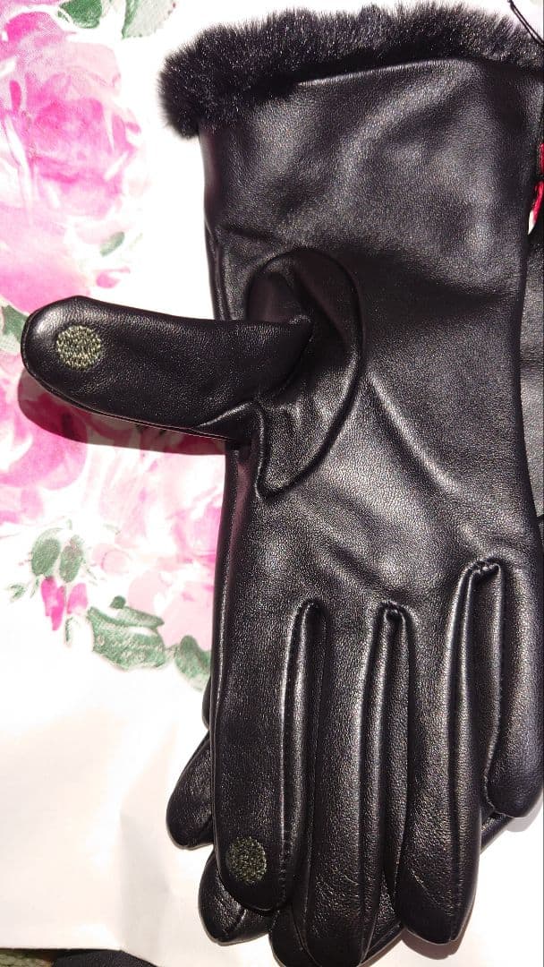 アニエスベー　手袋　レザー　黒　スマホ対応　ファー　２１センチ