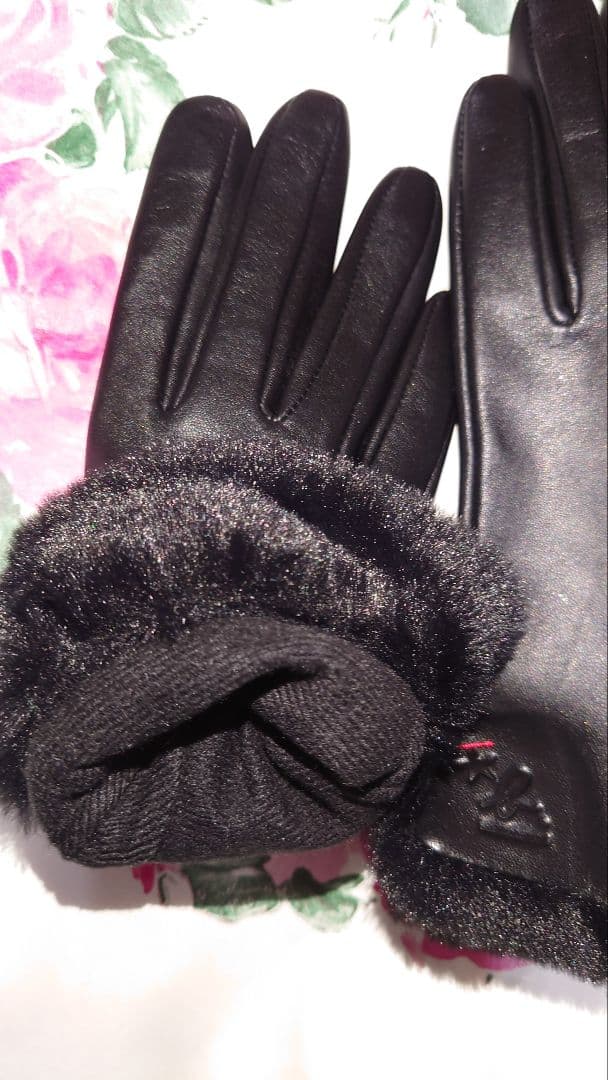 アニエスベー　手袋　レザー　黒　スマホ対応　ファー　２１センチ