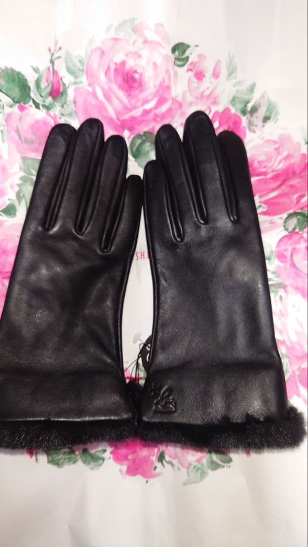 アニエスベー　手袋　レザー　黒　スマホ対応　ファー　２１センチ