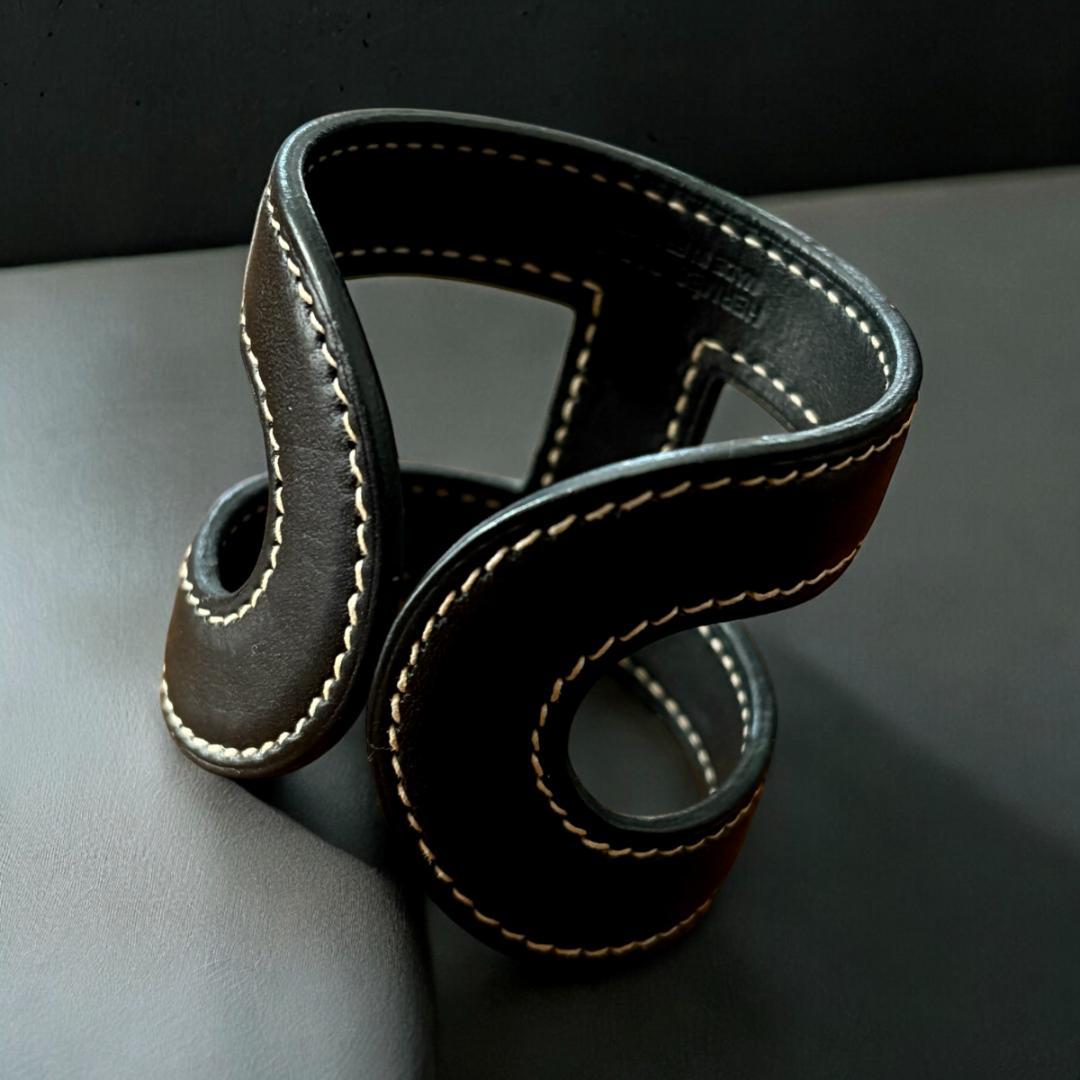 極美品『エルメス』シェーヌダンクルデザイン 『ano アノ』 バングル ブラック