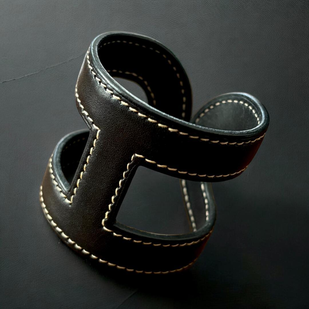 極美品『エルメス』シェーヌダンクルデザイン 『ano アノ』 バングル ブラック