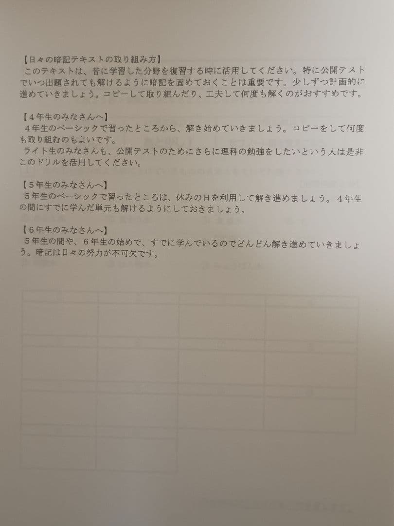 理科 希学園オリジナルテキスト　日々の暗記テキスト　シリーズ完品 問題、解答各５