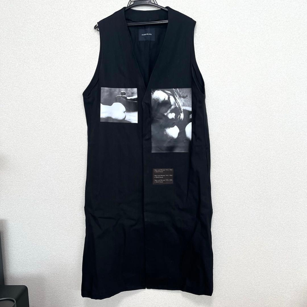 ALMOSTBLACK オールモストブラック　ノーカラーレイヤードコート