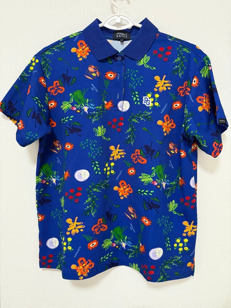 パーリーゲイツ　格子メッシュ半袖ポロシャツ　レディース