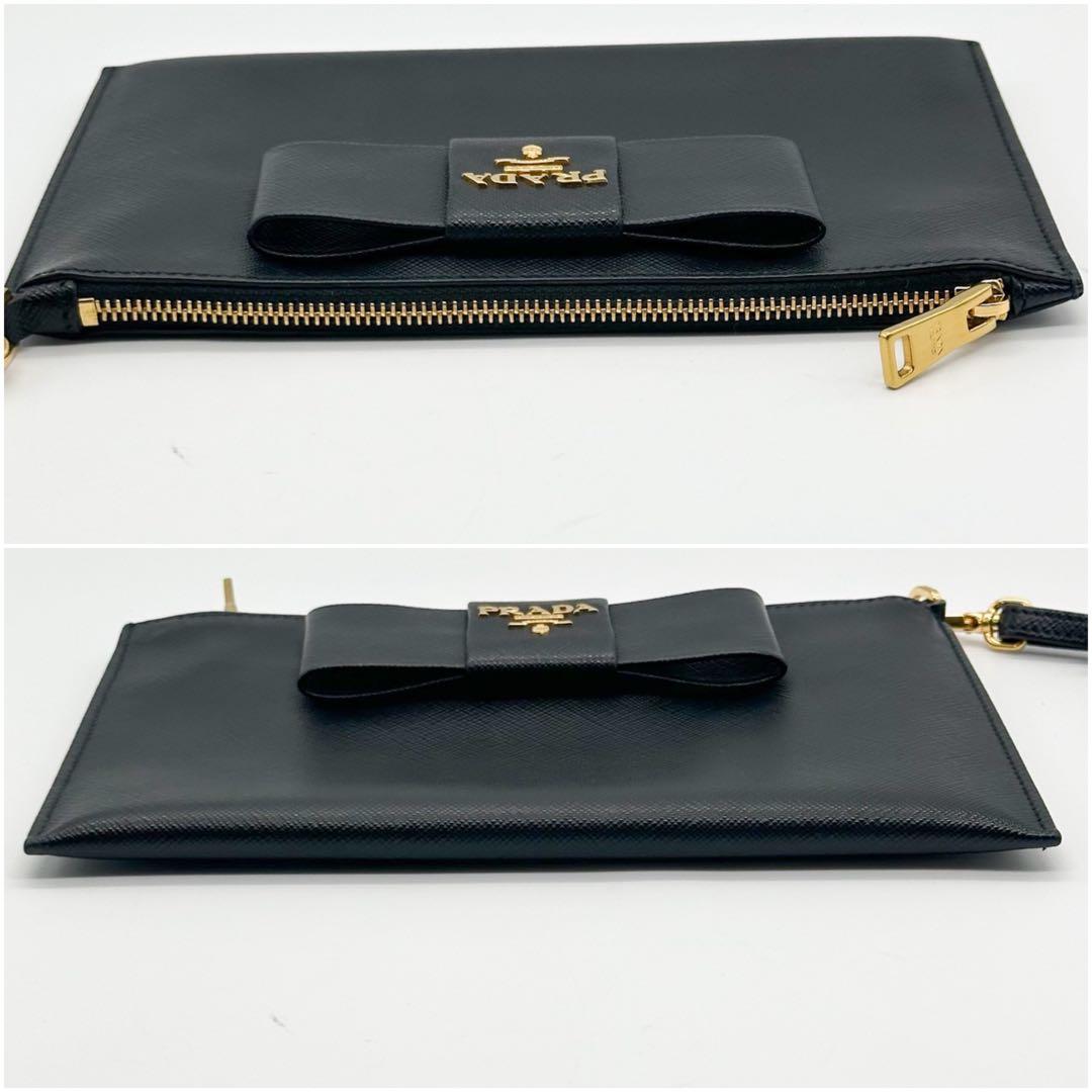 【使用わずか】プラダ リストレット リボン クラッチバッグ サフィアーノ ポーチ