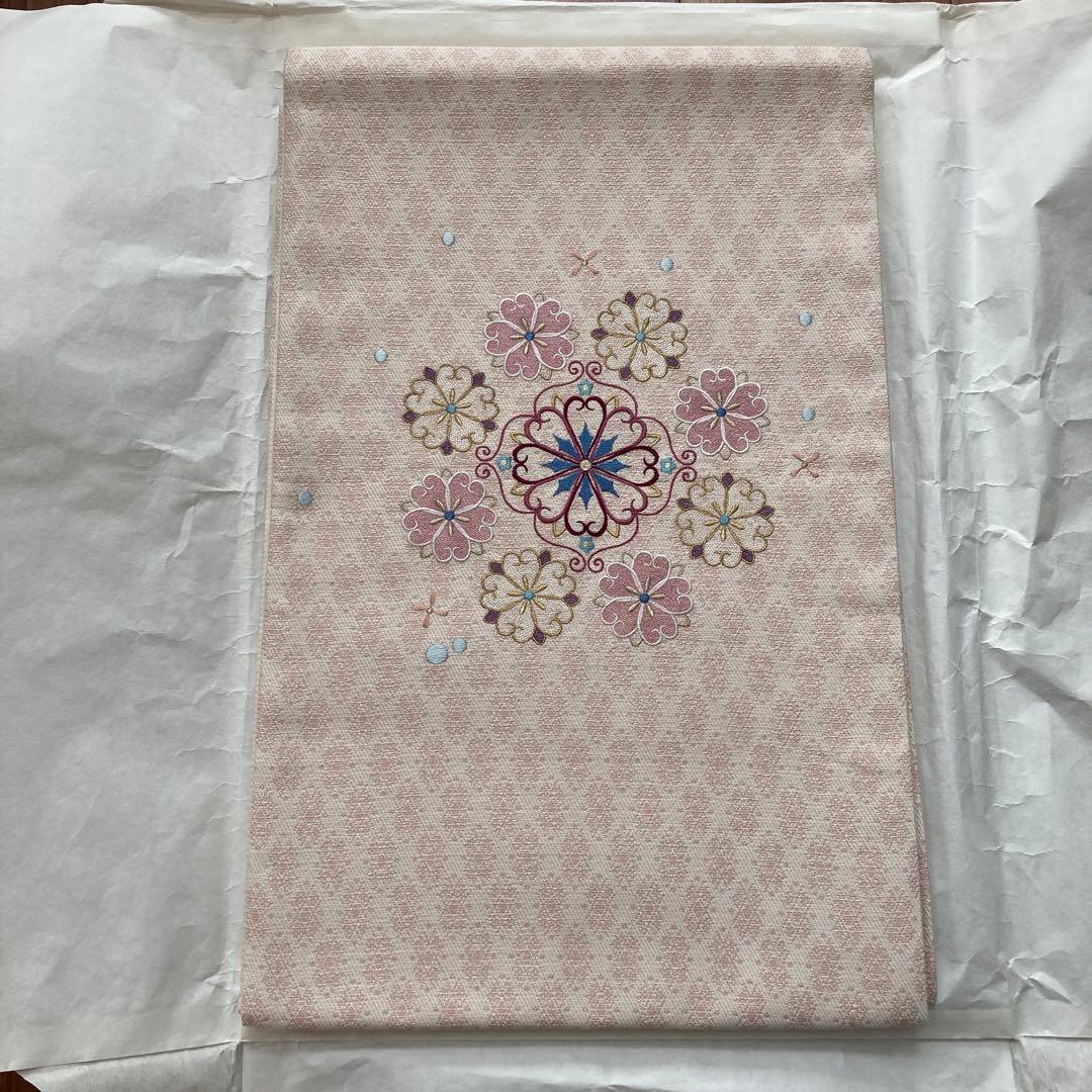 【極美品】【未使用】【激安】花柄刺繍 袋帯 ピンク系