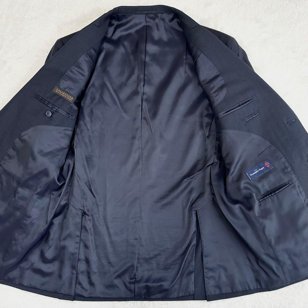 美品◎エルメネジルド ゼニア スーツ セットアップ ネイビー ウール AB5 L