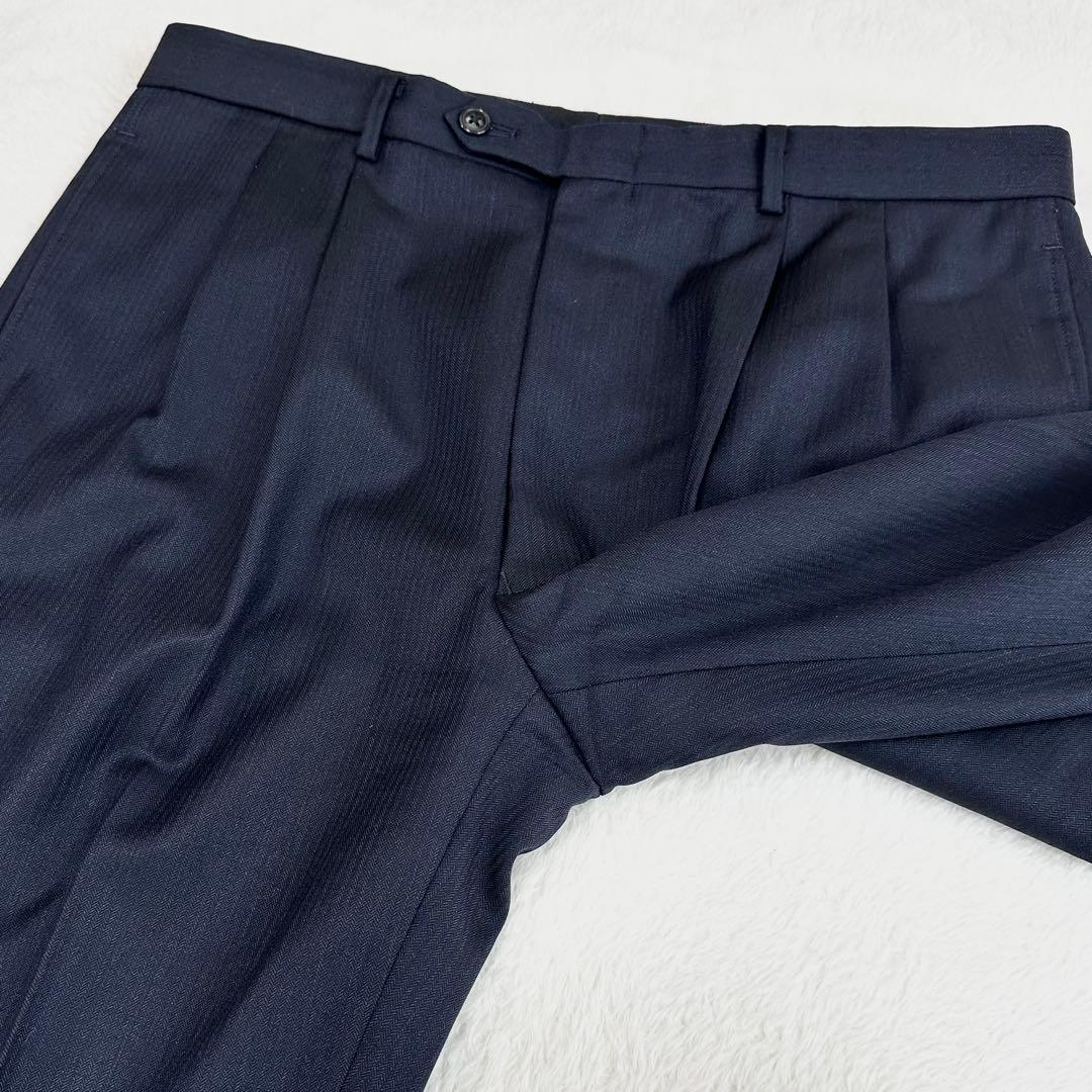 美品◎エルメネジルド ゼニア スーツ セットアップ ネイビー ウール AB5 L