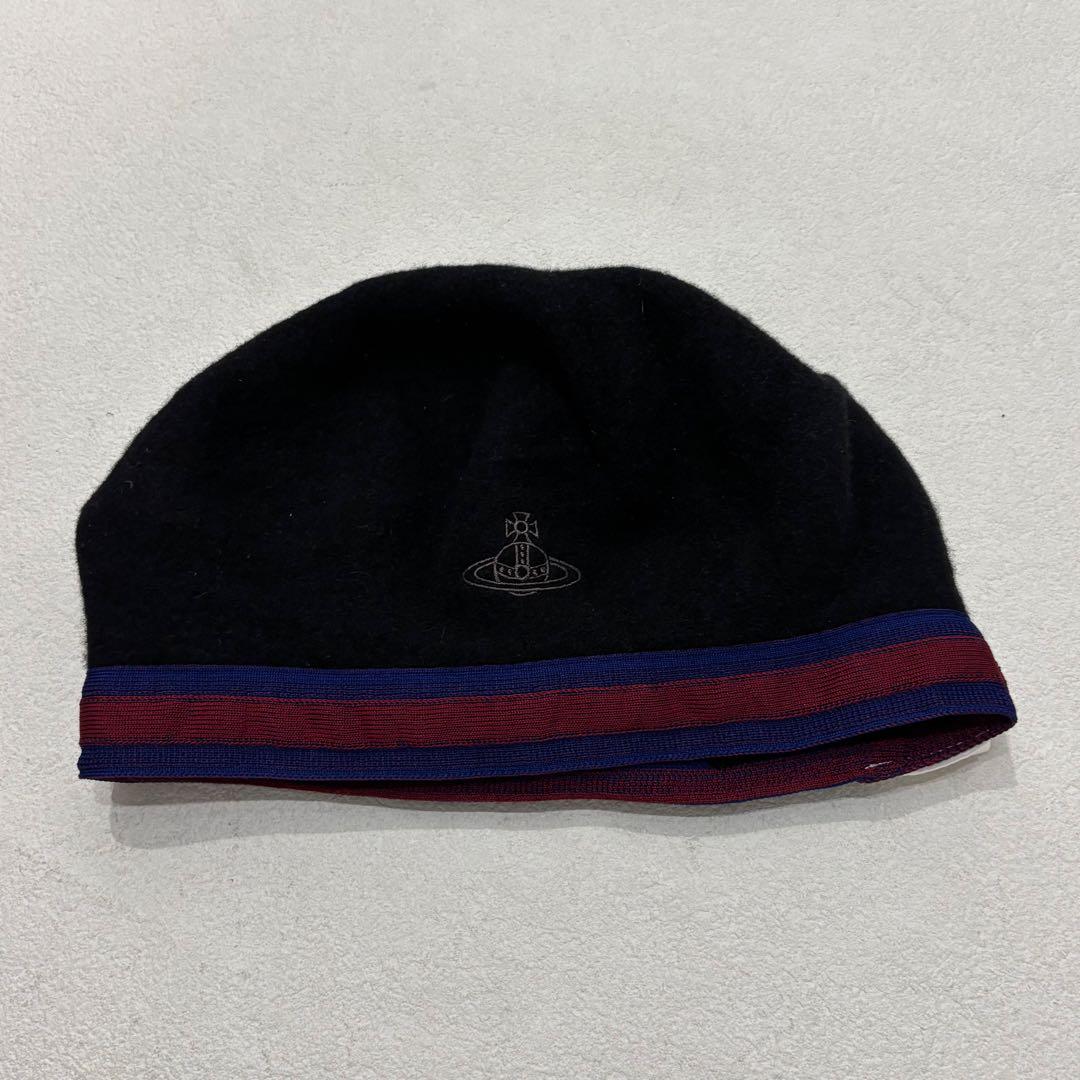 Vivienne 美品 オーブ 刺繍 ウール ベレー帽 帽子 ブラック 黒