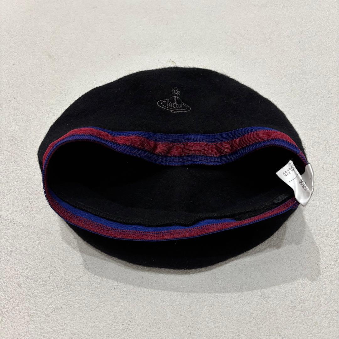 Vivienne 美品 オーブ 刺繍 ウール ベレー帽 帽子 ブラック 黒