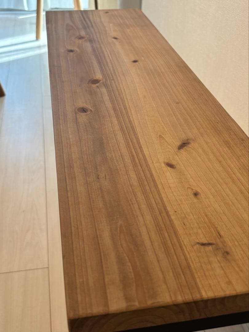 ベンチ 木製xアイアン 幅75cmx奥行21cmx高さ48cm