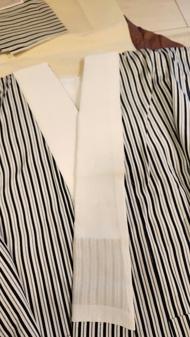 かず　小柄な方向け 新品 正絹 濃紺 ストライプ柄 長襦袢