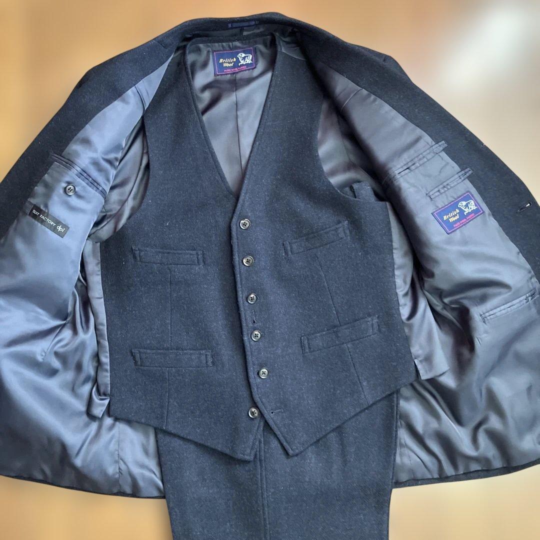 DPI製　オーダー3ピース　ブリティッシュウール　ネイビー　ヘリンボーン　BB6