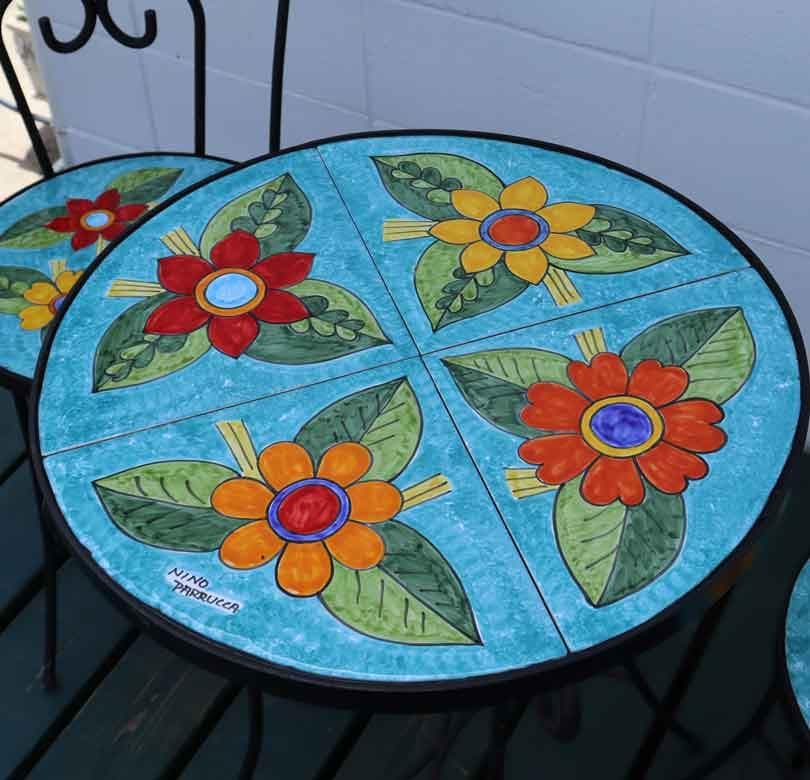 イタリア テーブルセット 花柄 ガーデン 4点セット 53cm ニーノ パルッカ