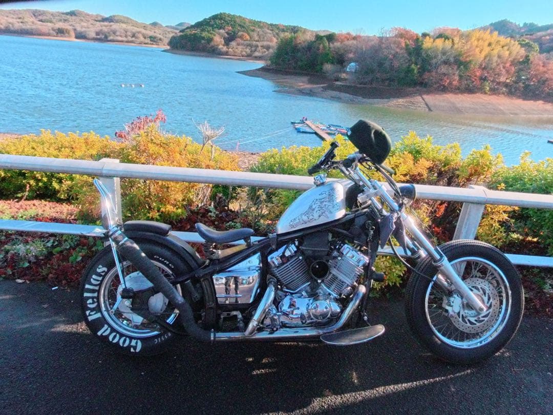 ドラッグスタークラシック400用　一本出しかち上げマフラー