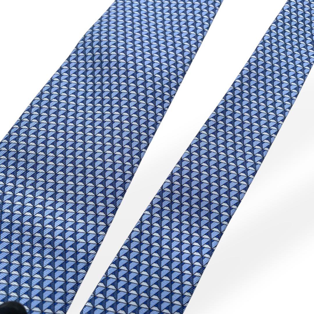 未使用級　HERMES　エルメス　ネクタイ　シルク　ブルー　総柄