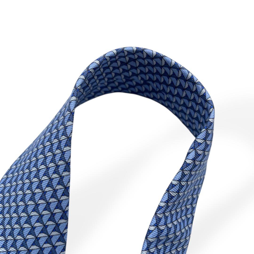 未使用級　HERMES　エルメス　ネクタイ　シルク　ブルー　総柄