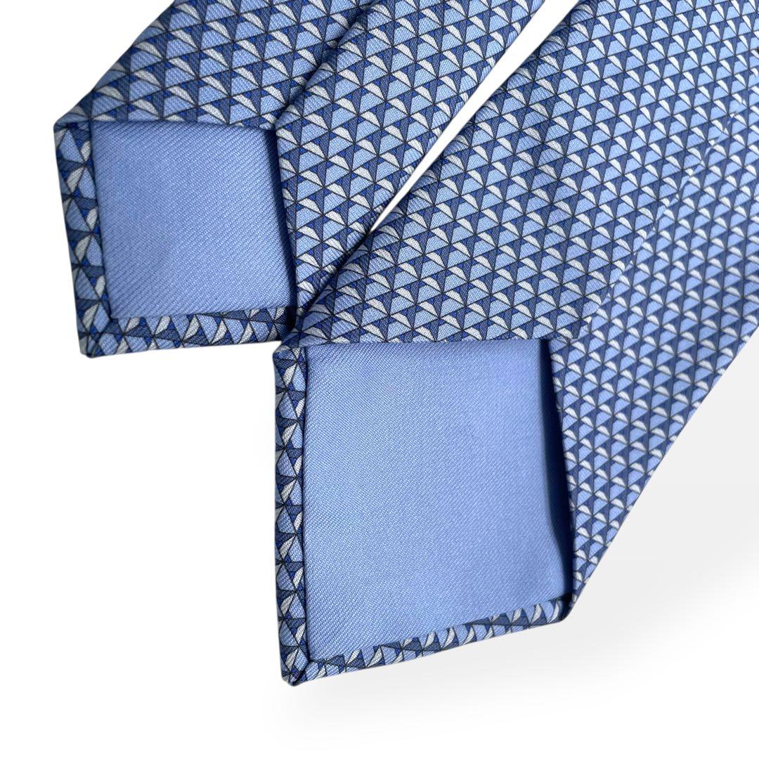 未使用級　HERMES　エルメス　ネクタイ　シルク　ブルー　総柄