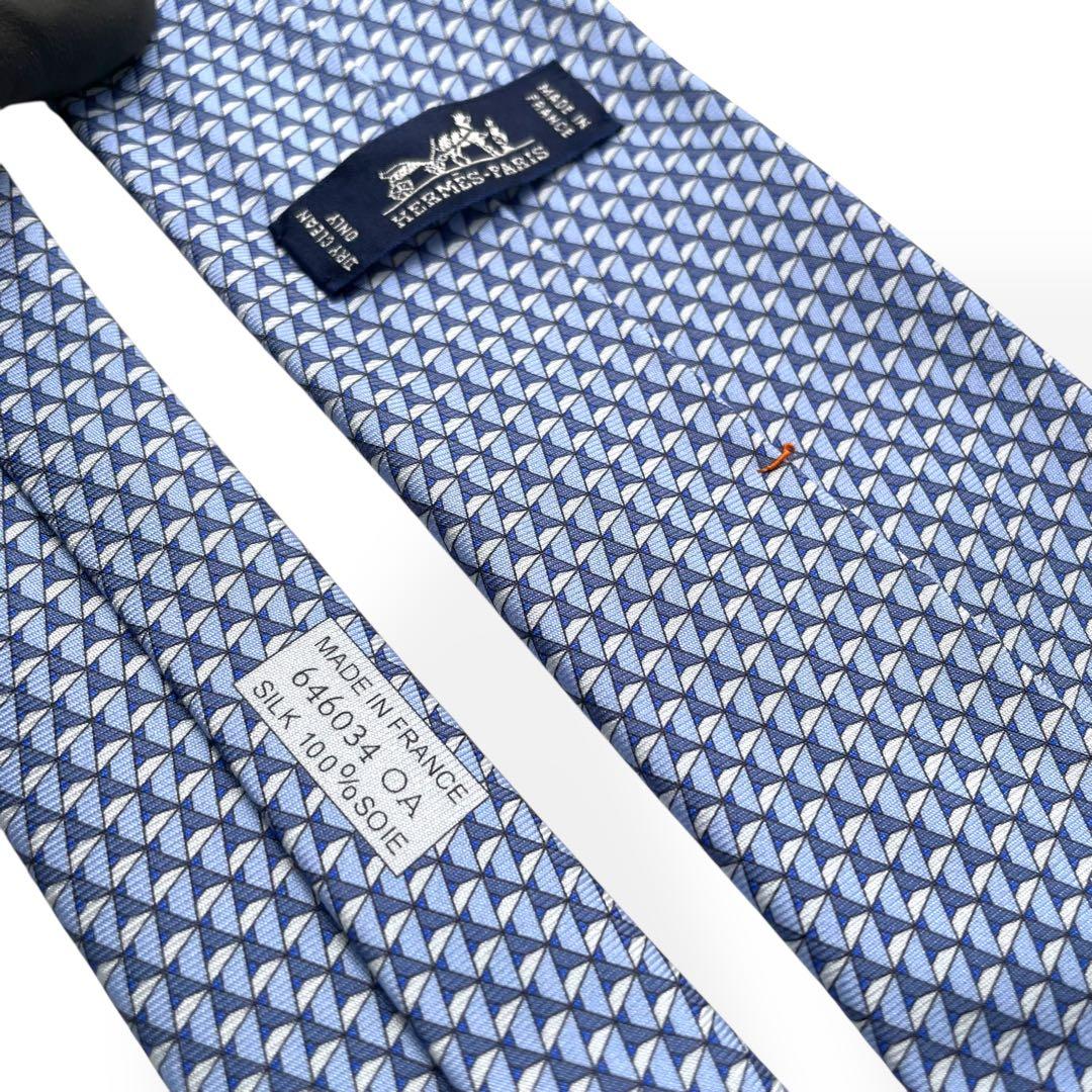 未使用級　HERMES　エルメス　ネクタイ　シルク　ブルー　総柄
