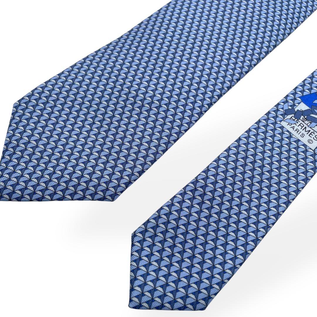 未使用級　HERMES　エルメス　ネクタイ　シルク　ブルー　総柄