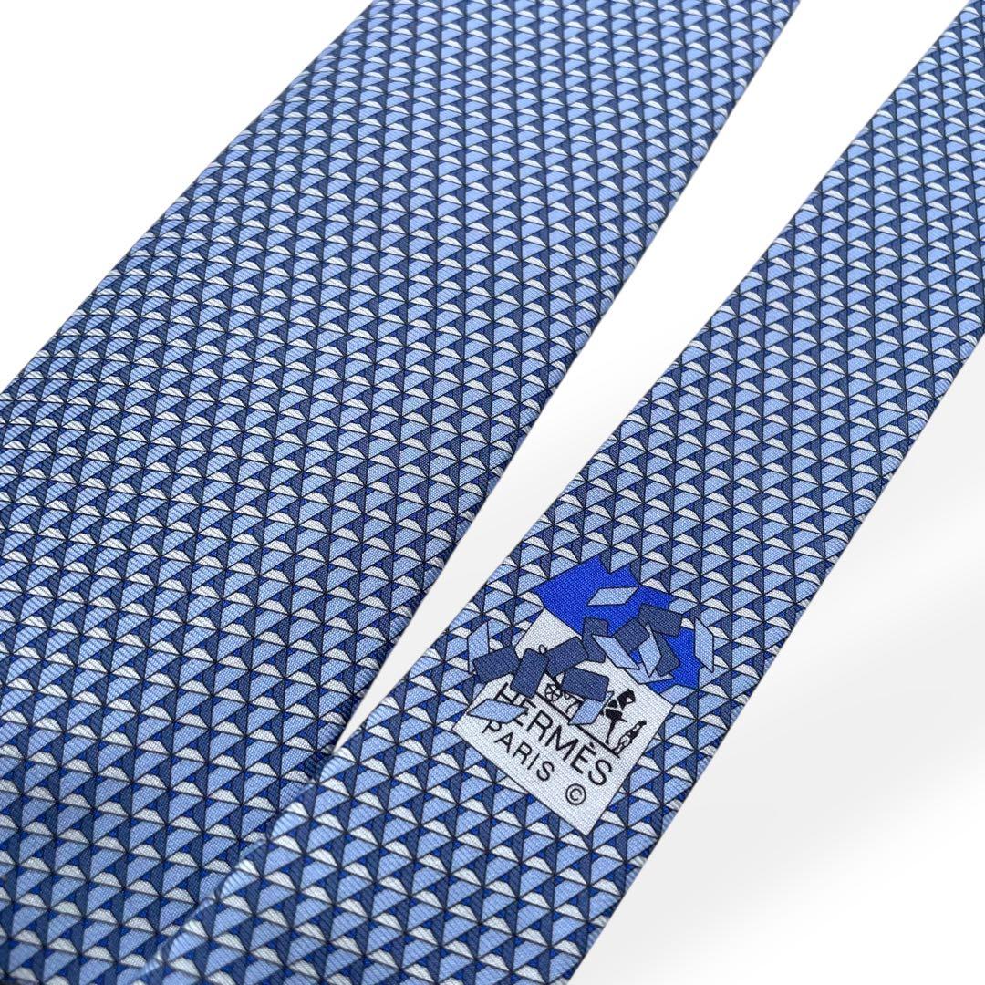 未使用級　HERMES　エルメス　ネクタイ　シルク　ブルー　総柄