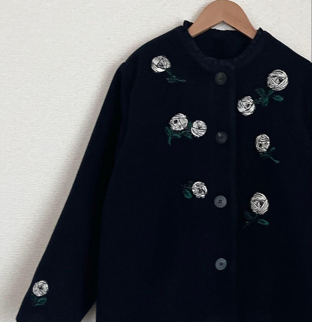 ミナペルホネン　rosy ネイビーウール　ジャケット　コート　総裏　ハンドメイド