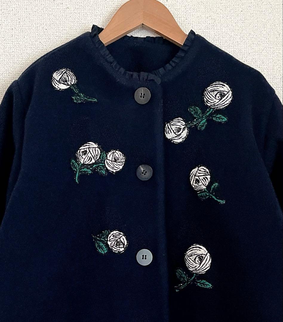 ミナペルホネン　rosy ネイビーウール　ジャケット　コート　総裏　ハンドメイド