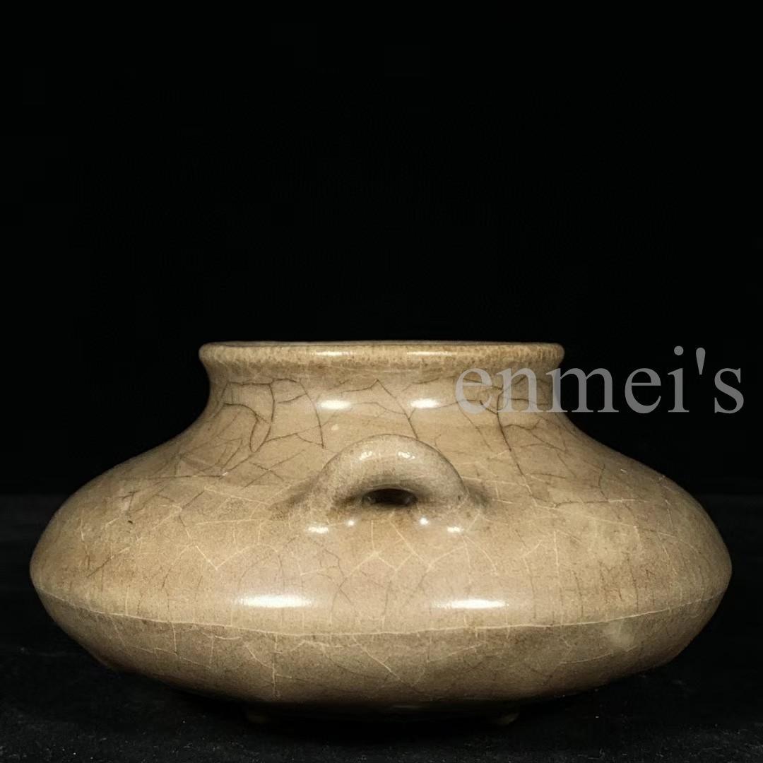 中国古美術・宋代 哥窯 双耳炉 灰青釉・観賞用・香炉・装飾品・縁起物・文房置物