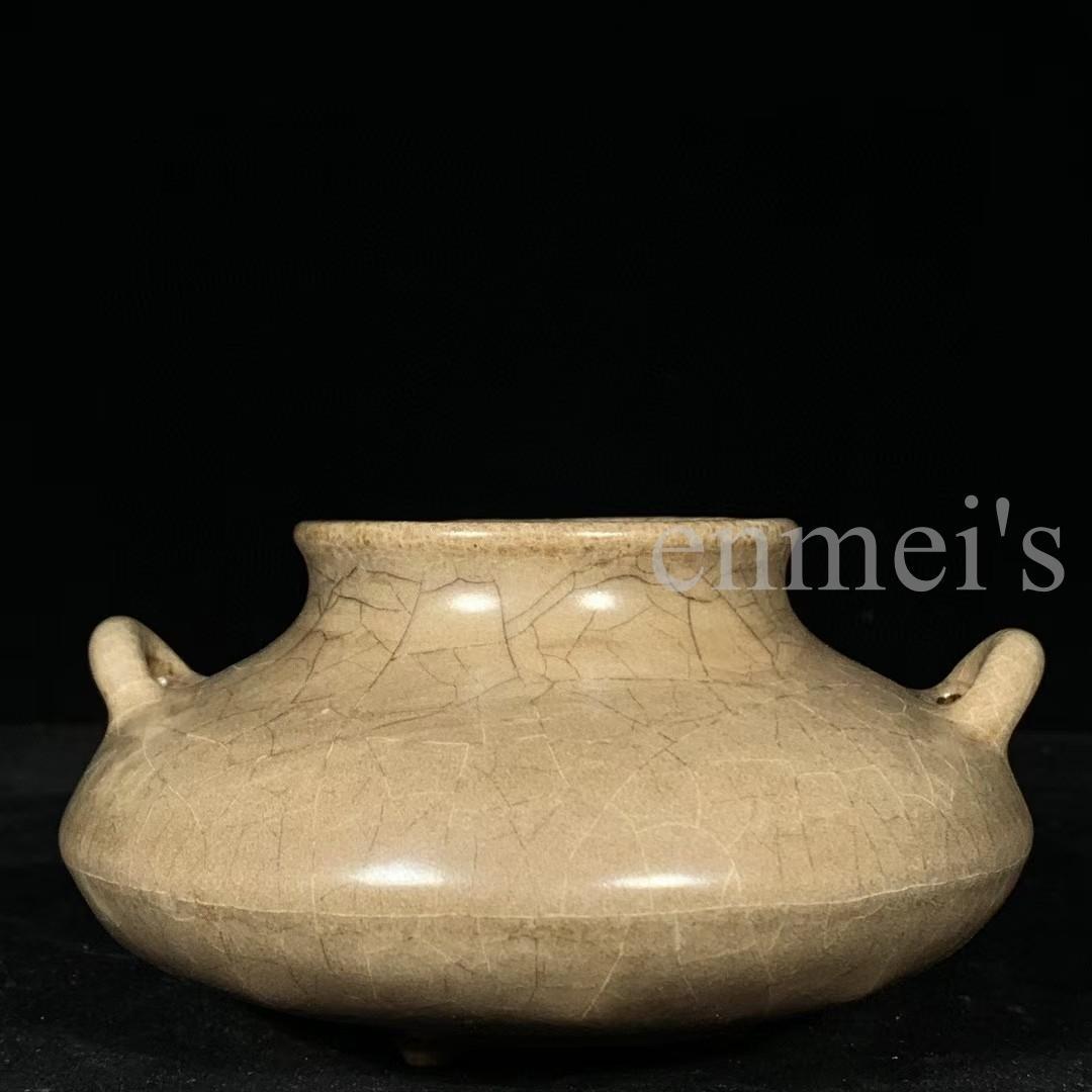 中国古美術・宋代 哥窯 双耳炉 灰青釉・観賞用・香炉・装飾品・縁起物・文房置物