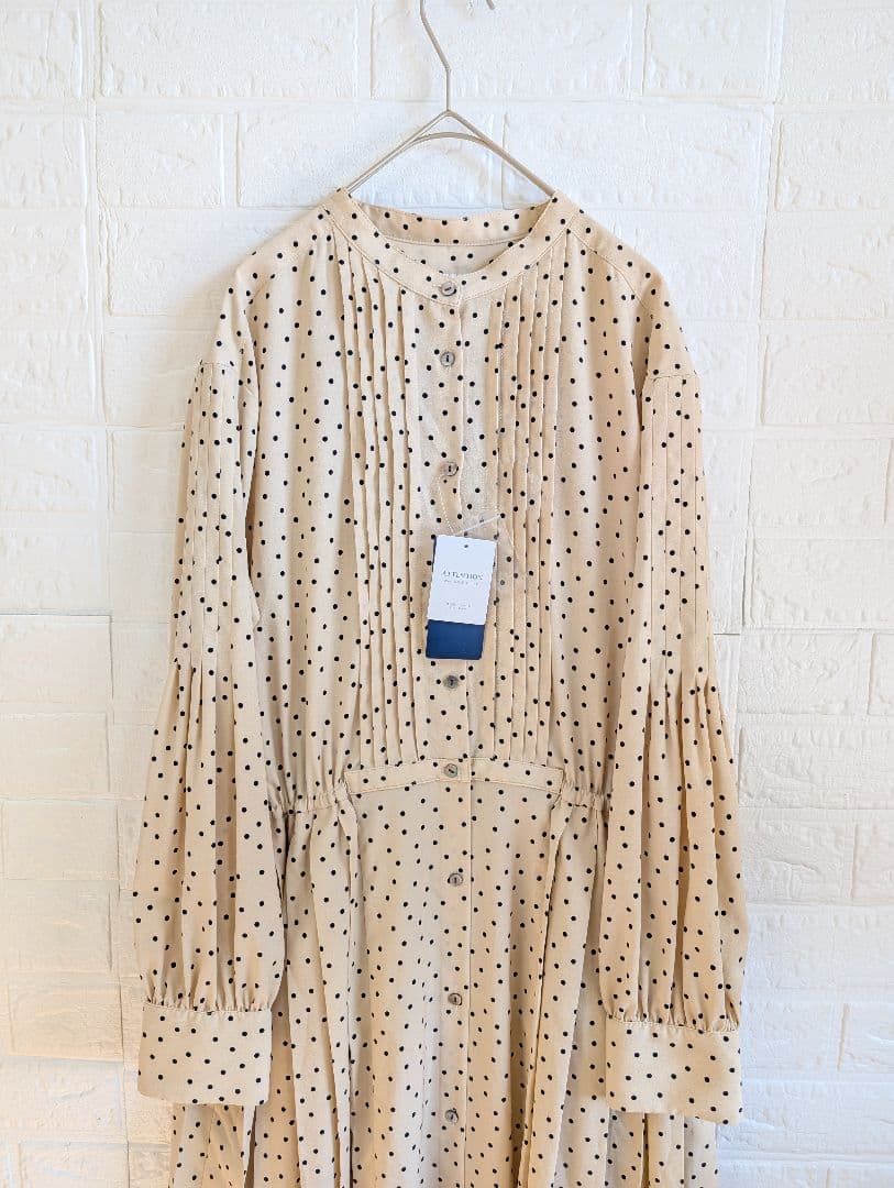 新品タグ付き SHIPS バンドカラー サイドプリーツ ワンピース M 25AW