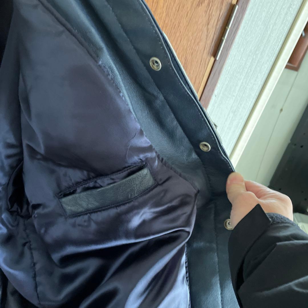 スタジャン 黒/青　本革　オリジナル