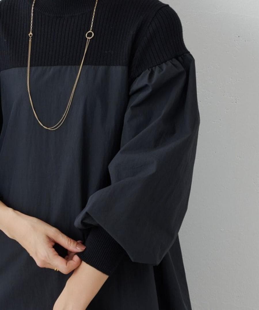 BEARDSLEY　ニットコンビワンピース　ブラック　ビアズリー　洗える　長袖