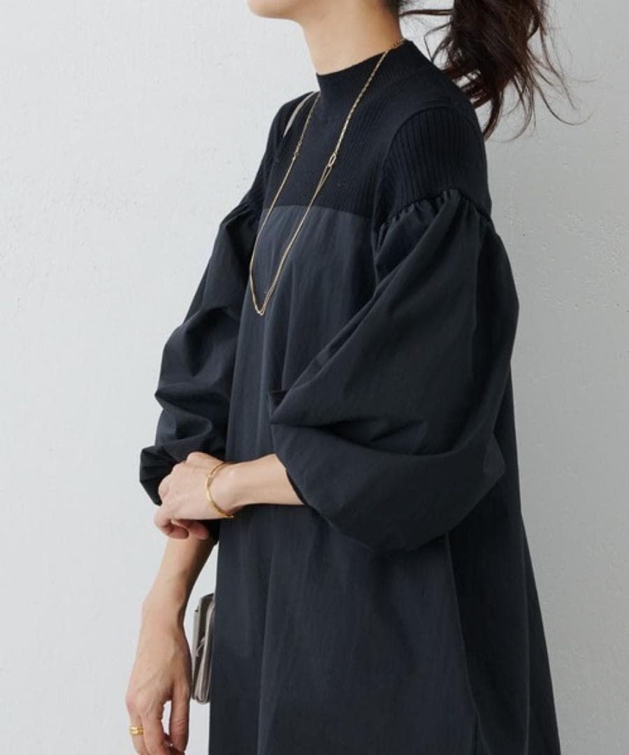 BEARDSLEY　ニットコンビワンピース　ブラック　ビアズリー　洗える　長袖