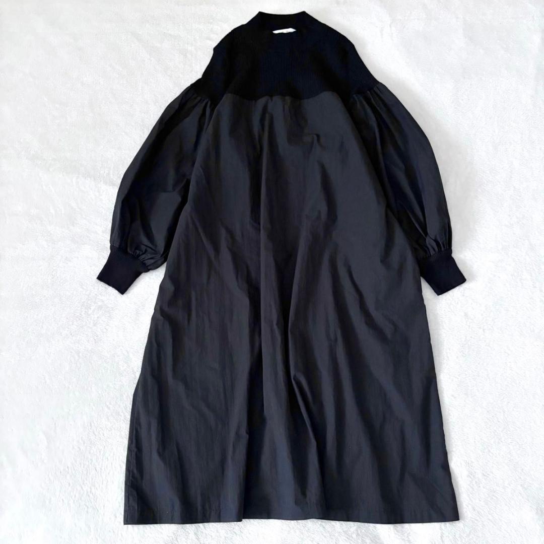 BEARDSLEY　ニットコンビワンピース　ブラック　ビアズリー　洗える　長袖