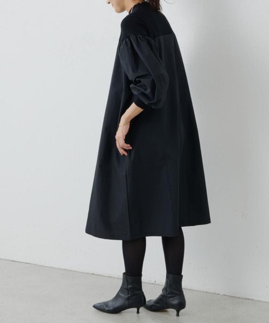BEARDSLEY　ニットコンビワンピース　ブラック　ビアズリー　洗える　長袖