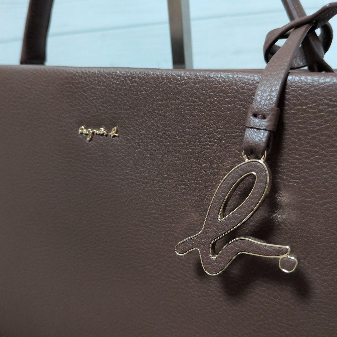 アニエスベー 2way レザーショルダーバッグ　ブラウン　チャーム ポーチ付