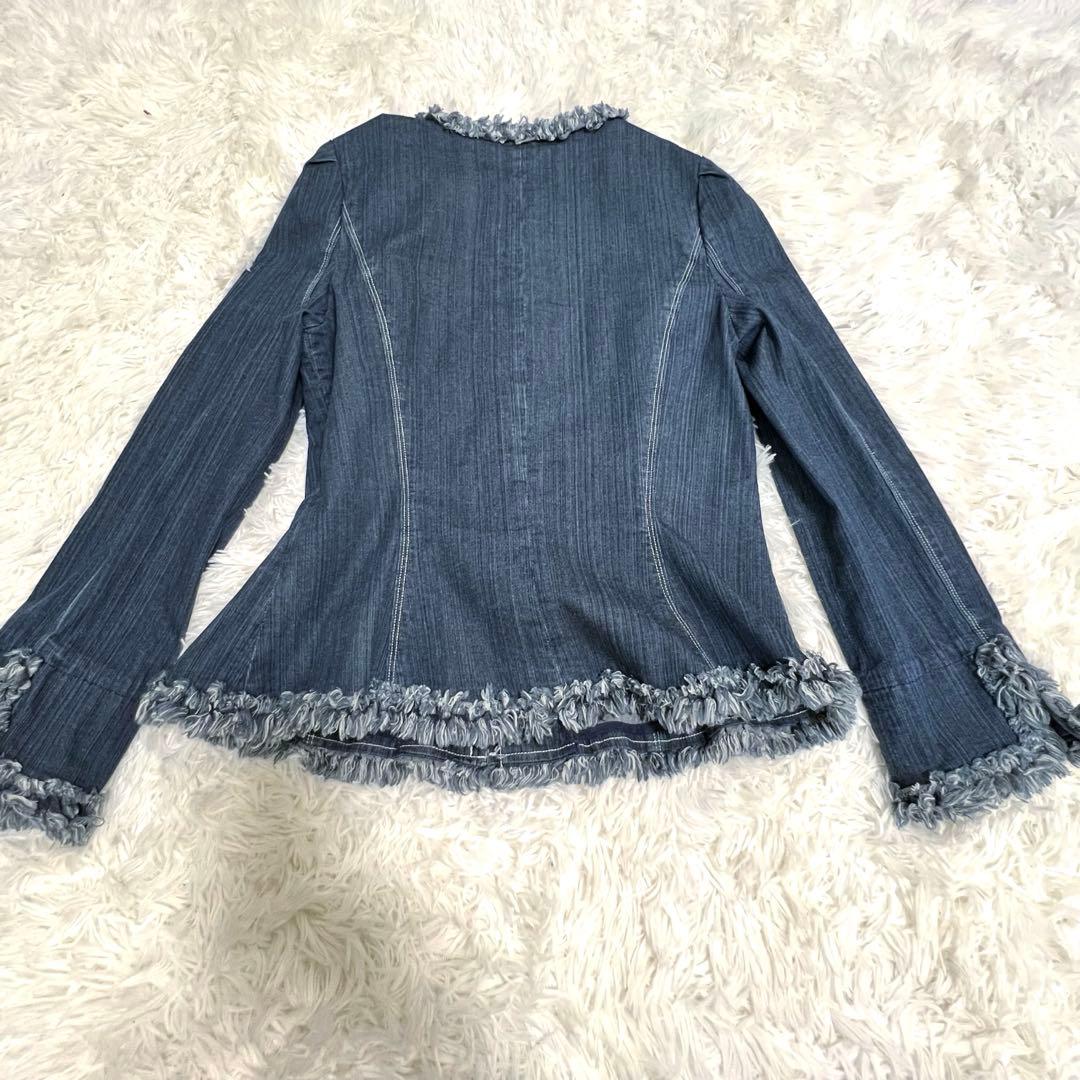 【美品】エムズグレイシー ノーカラー デニム ジャケット フリンジ 日本製