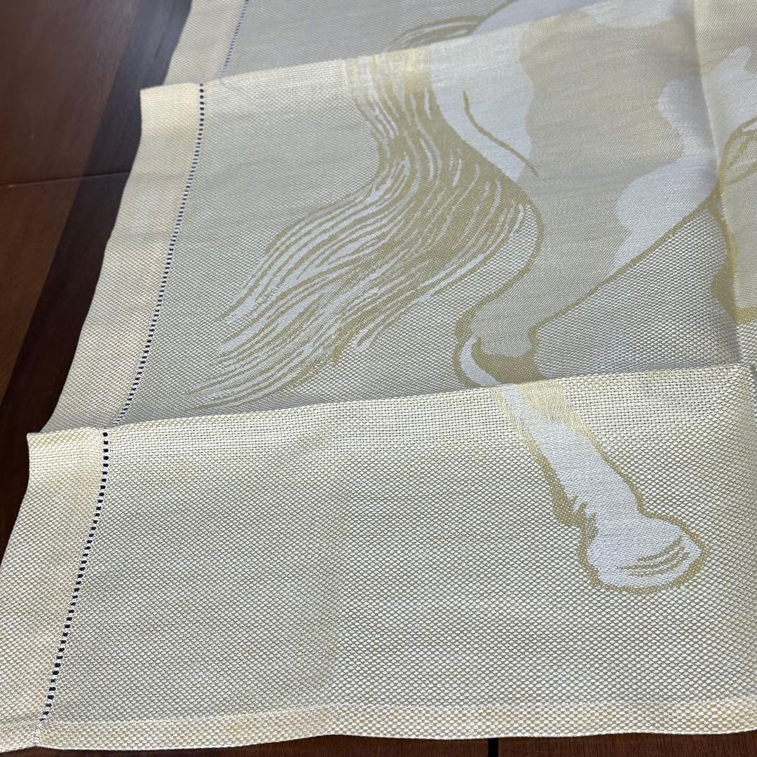 エルメス　馬柄　ホース　テーブルクロス　リネン　麻　ライトイエロー　黄色　未使用