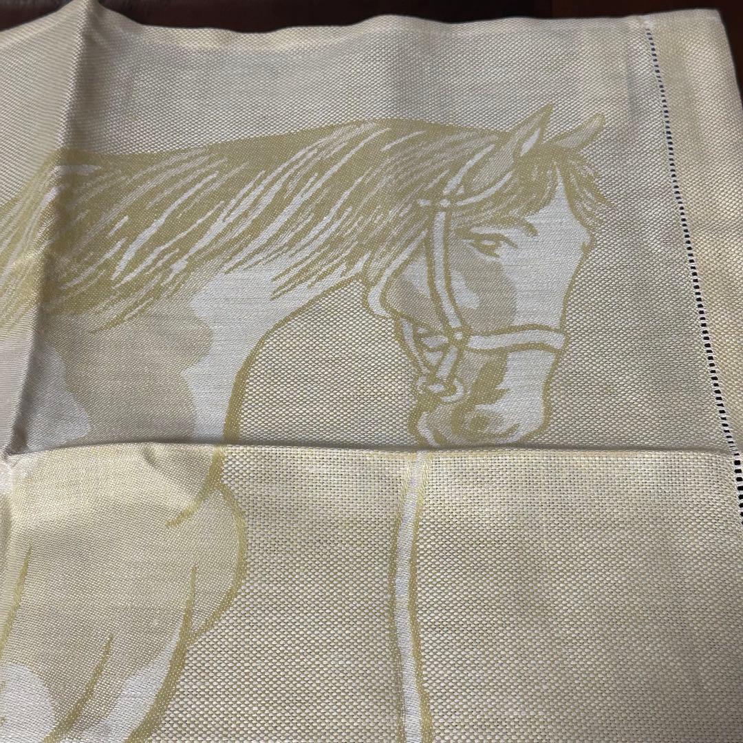 エルメス　馬柄　ホース　テーブルクロス　リネン　麻　ライトイエロー　黄色　未使用