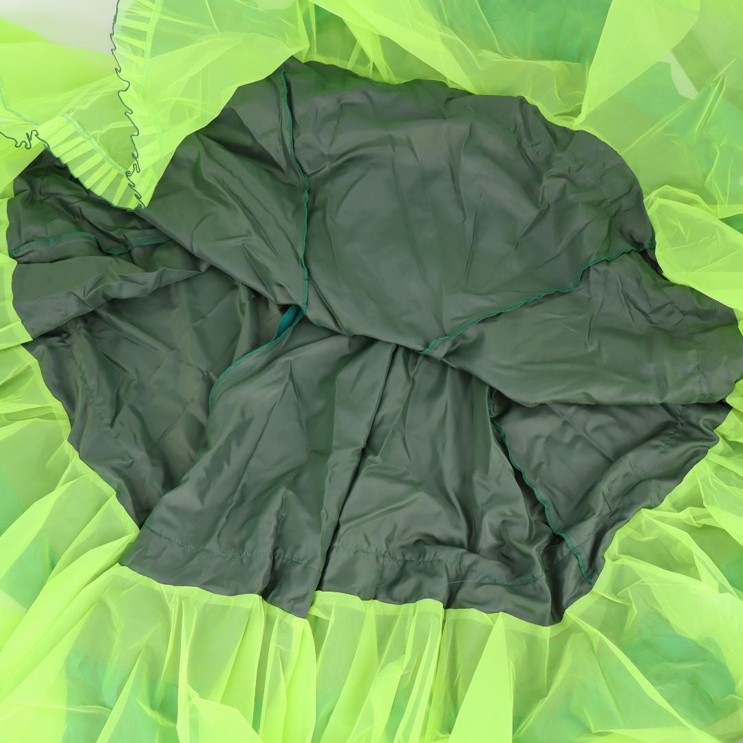 【美品 フラメンコ衣装】グリーン×イエロー×豪華フリル ブラウス ファルダ