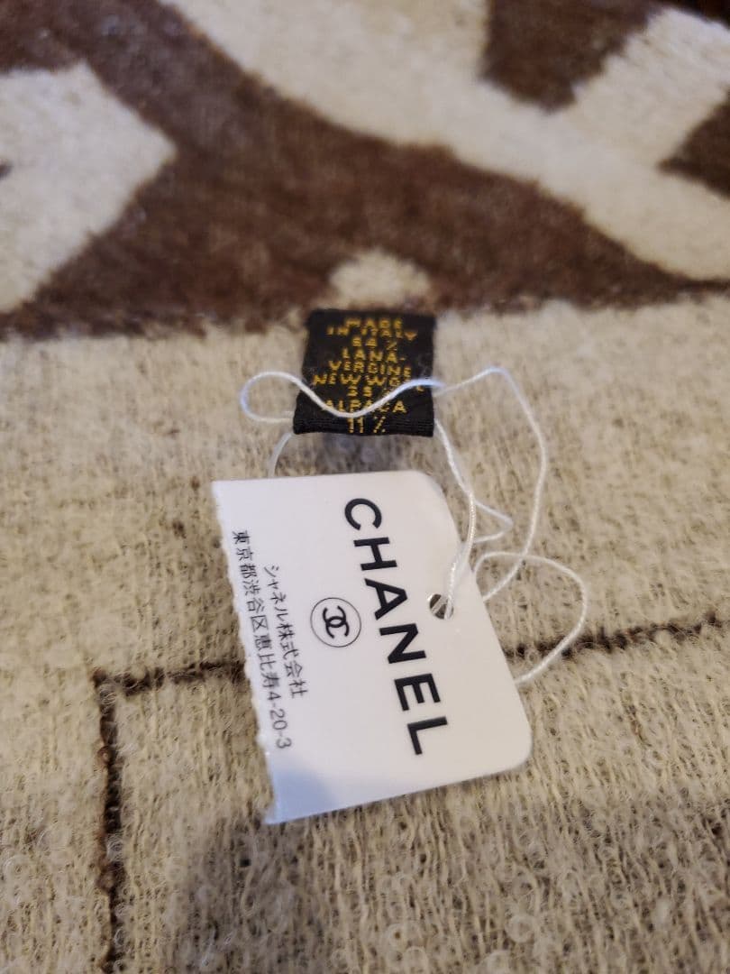 CHANEL ロゴマフラー ブラウンクリーム