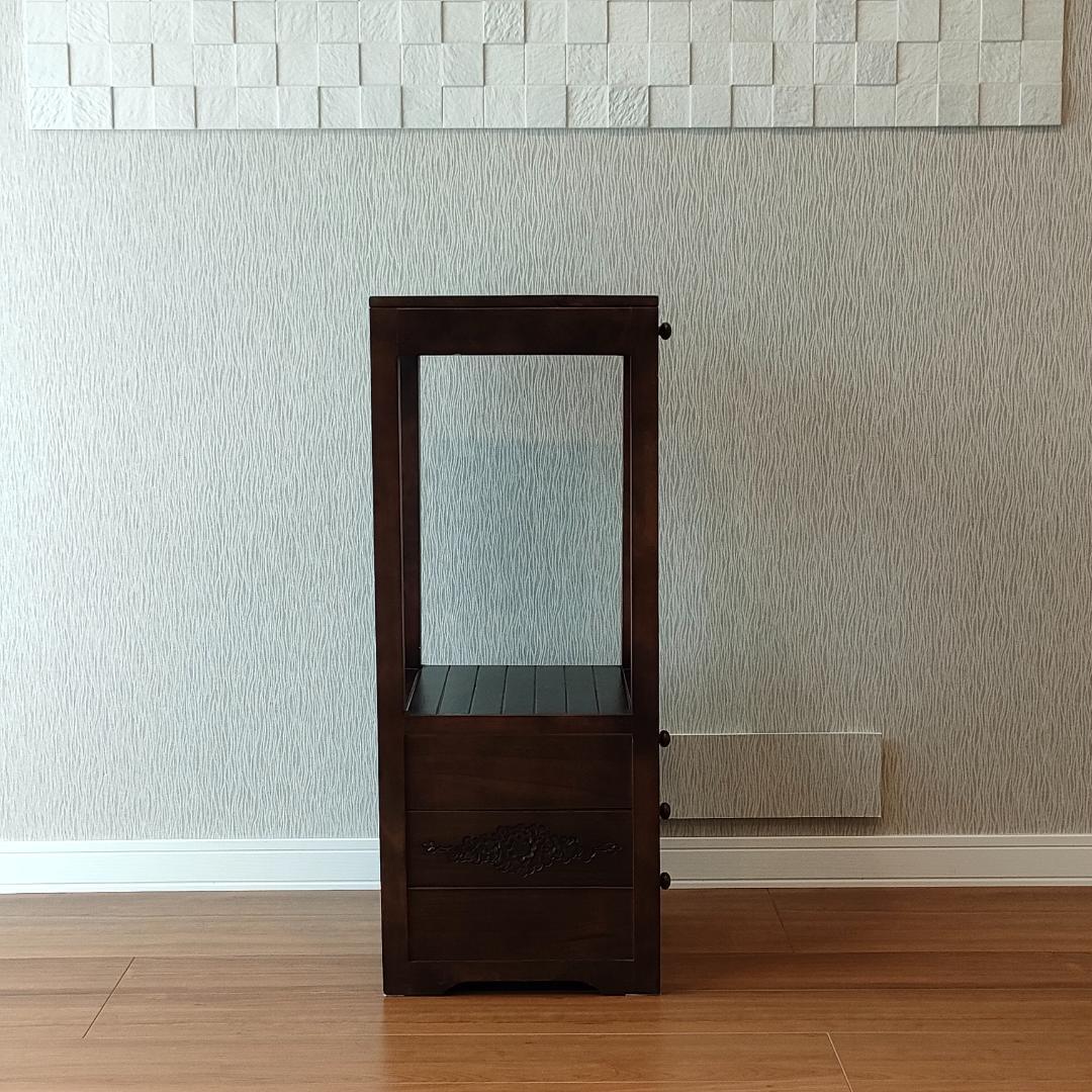 アンティーク　キャビネット　ガラス天板　引き出し4杯